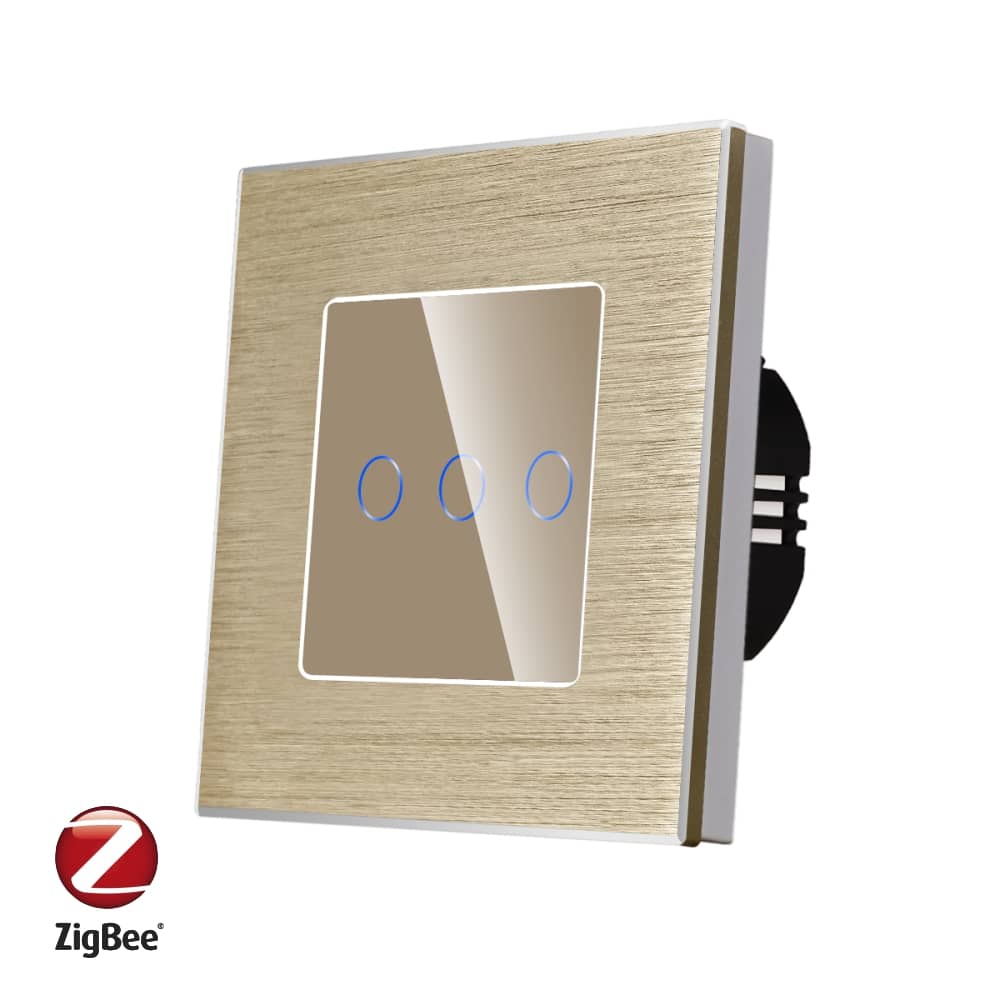 Intrerupator Triplu cu Touch din Sticla si Rama de Aluminiu LUXION, Protocol ZigBee