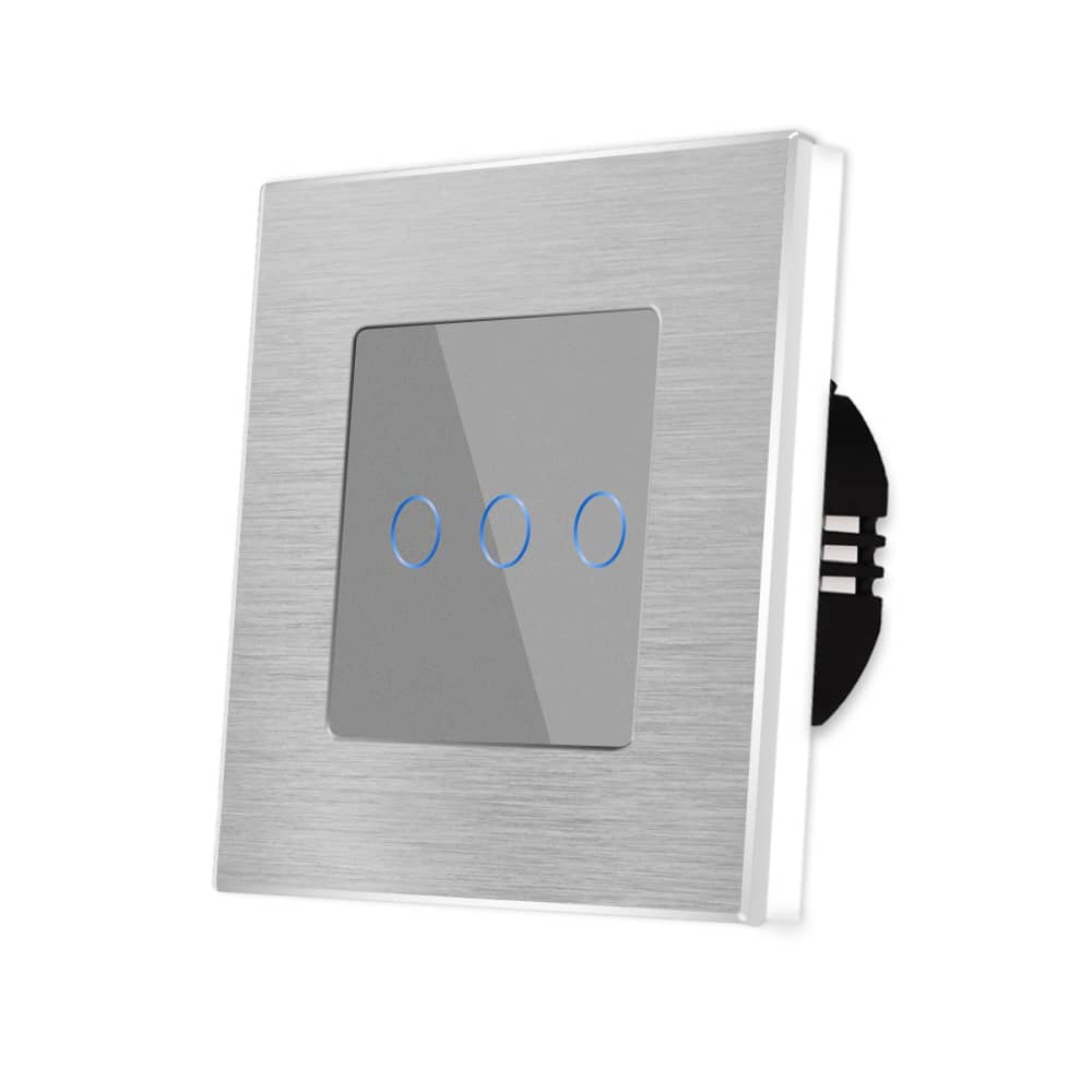 Intrerupator Triplu cu Touch din Sticla si Rama de Aluminiu LUXION, 500W