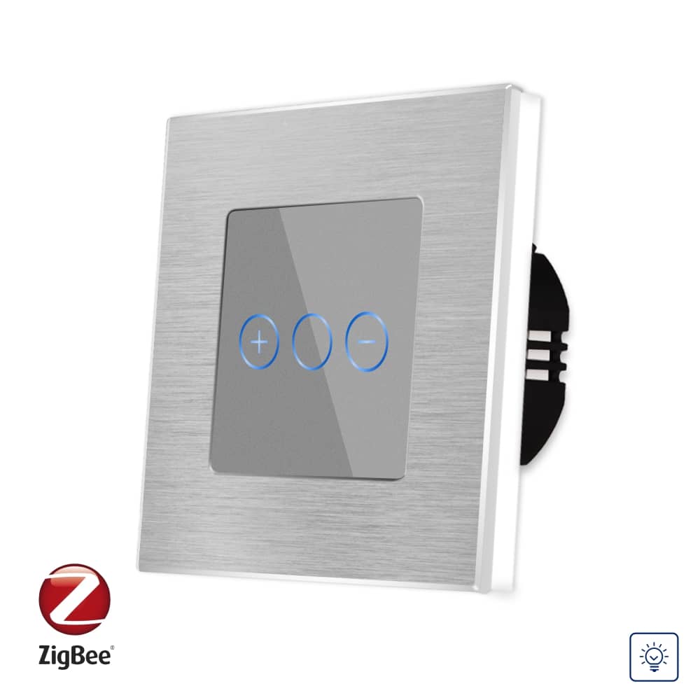 Intrerupator Simplu cu Variator cu Touch din Sticla si Rama de Aluminiu LUXION, protocol Zigbee