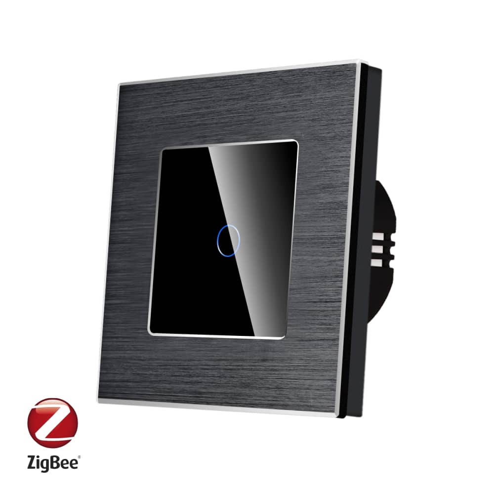 Intrerupator Simplu cu Touch din Sticla si Rama de Aluminiu LUXION, protocol Zigbee — imaginea 1