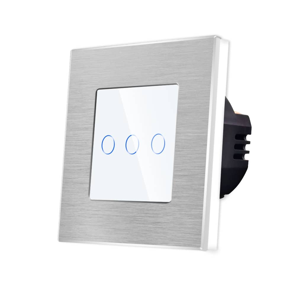 Intrerupator Triplu cu Touch din Sticla si Rama de Aluminiu LUXION — imaginea 1