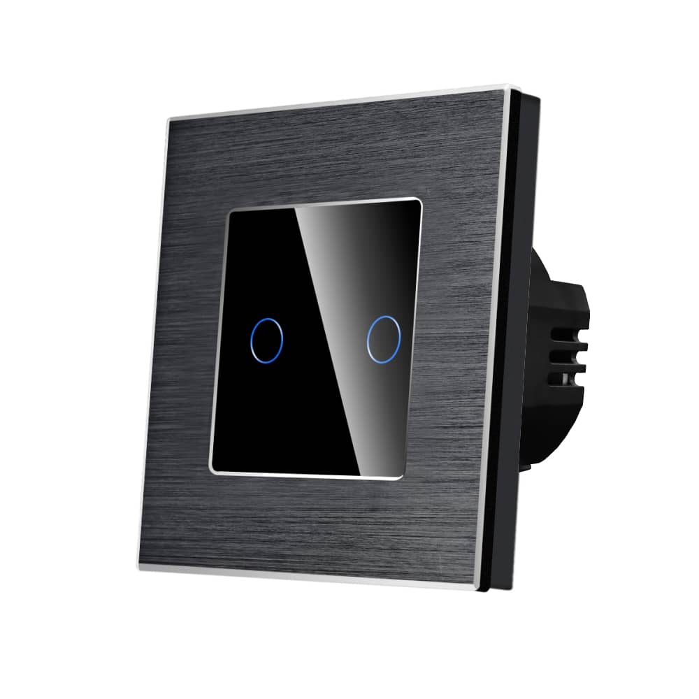 Intrerupator Dublu cu Touch din Sticla si Rama de Aluminiu LUXION, 500W — imaginea 1