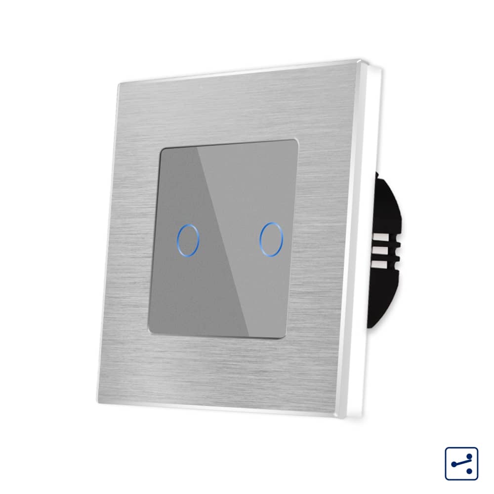 Intrerupator Dublu Cap Scara / Cruce cu Touch din Sticla si Rama de Aluminiu LUXION, Serie A