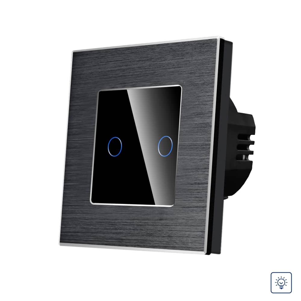 Intrerupator Dublu cu Variator si Touch din Sticla si Rama de Aluminiu LUXION