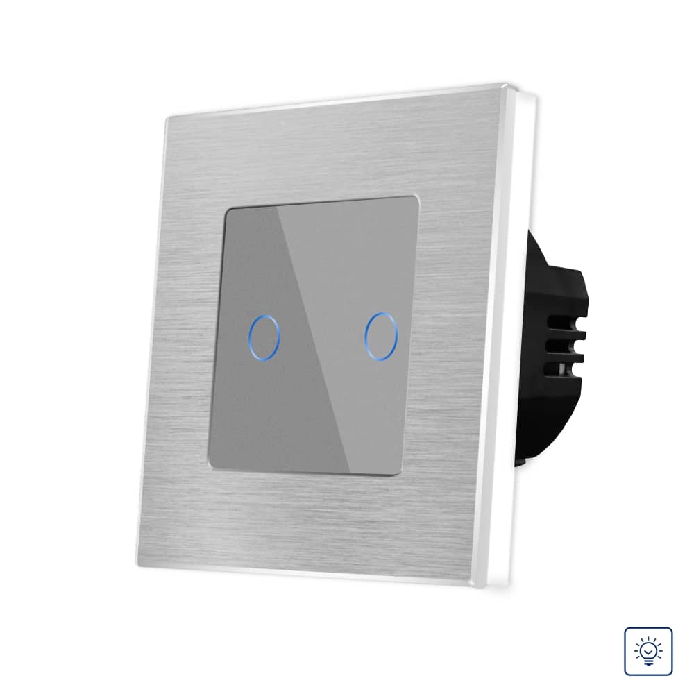 Intrerupator Dublu cu Variator si Touch din Sticla si Rama de Aluminiu LUXION