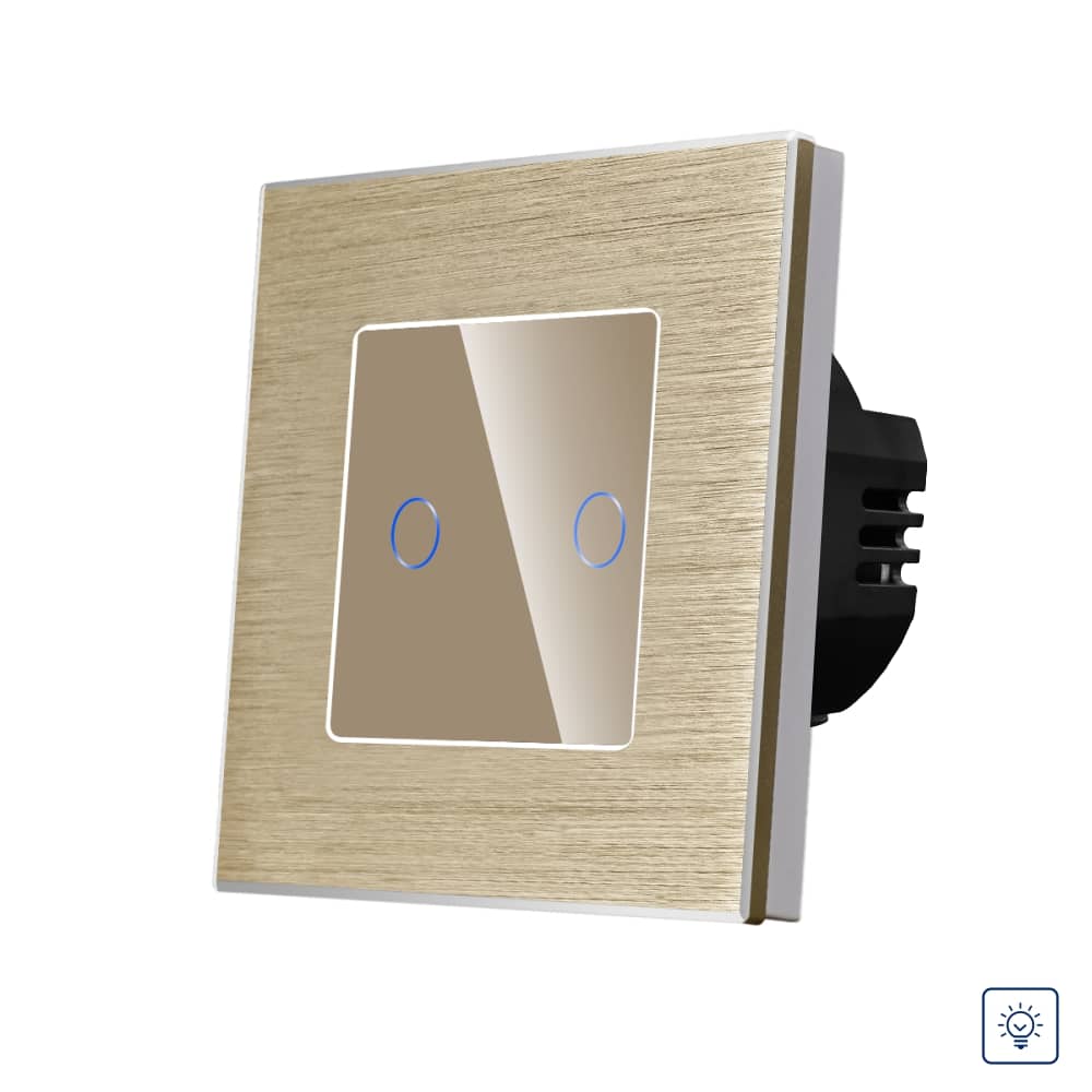 Intrerupator Dublu cu Variator si Touch din Sticla si Rama de Aluminiu LUXION