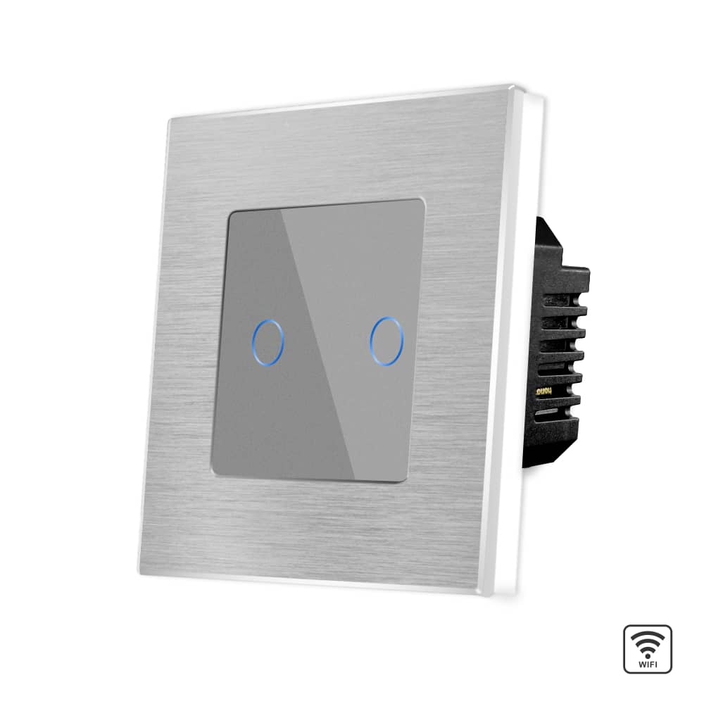 Intrerupator Dublu Wi-Fi cu Touch din Sticla si Rama de Aluminiu LUXION