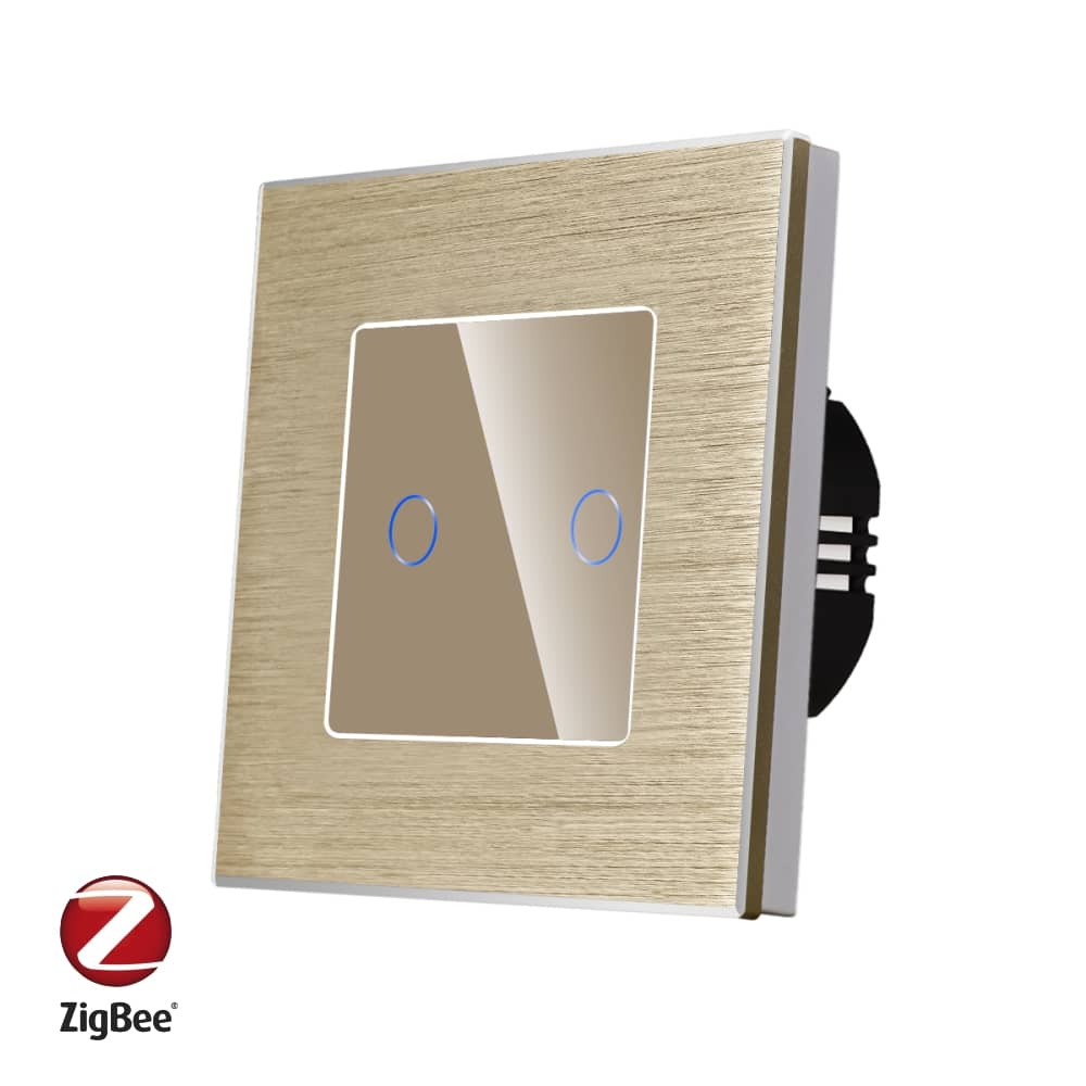 Intrerupator Dublu cu Touch din Sticla si Rama de Aluminiu LUXION, protocol ZigBee