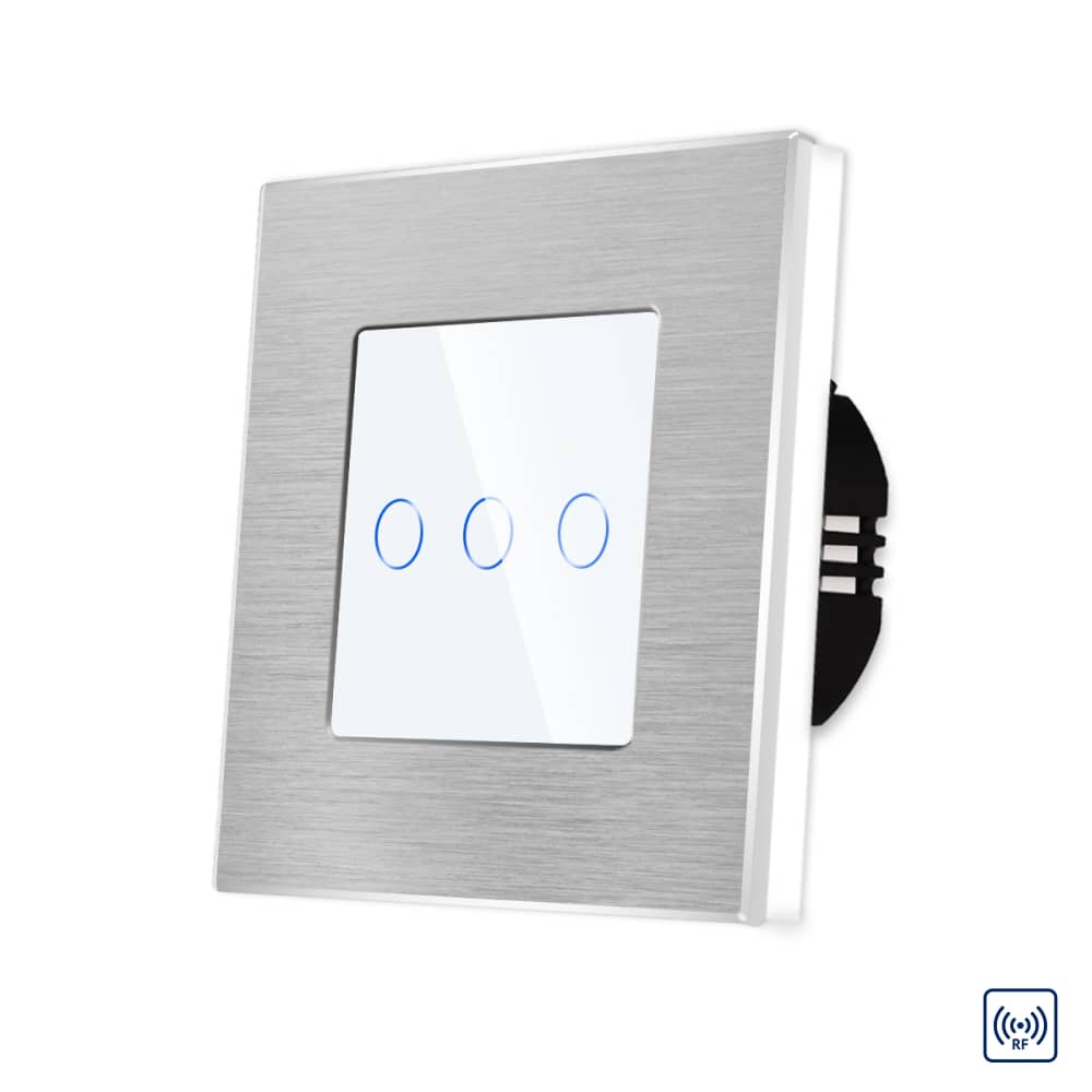 Intrerupator Triplu cu Touch din Sticla si Rama de Aluminiu LUXION, RF433