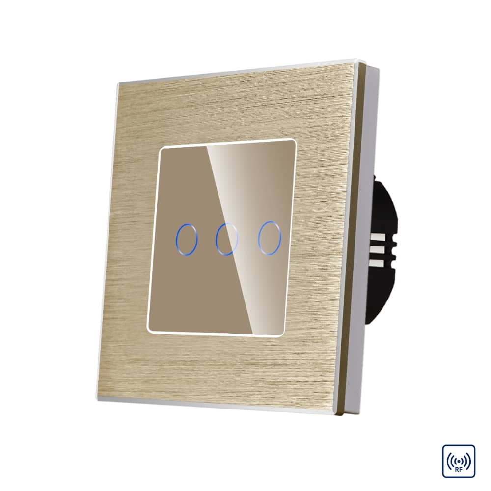 Intrerupator Triplu cu Touch din Sticla si Rama de Aluminiu LUXION, RF433