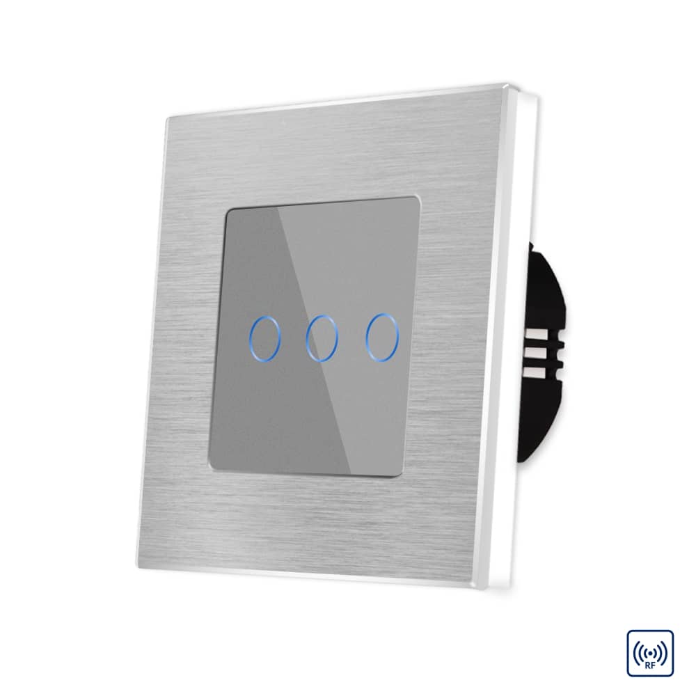 Intrerupator Triplu cu Touch din Sticla si Rama de Aluminiu LUXION, RF433