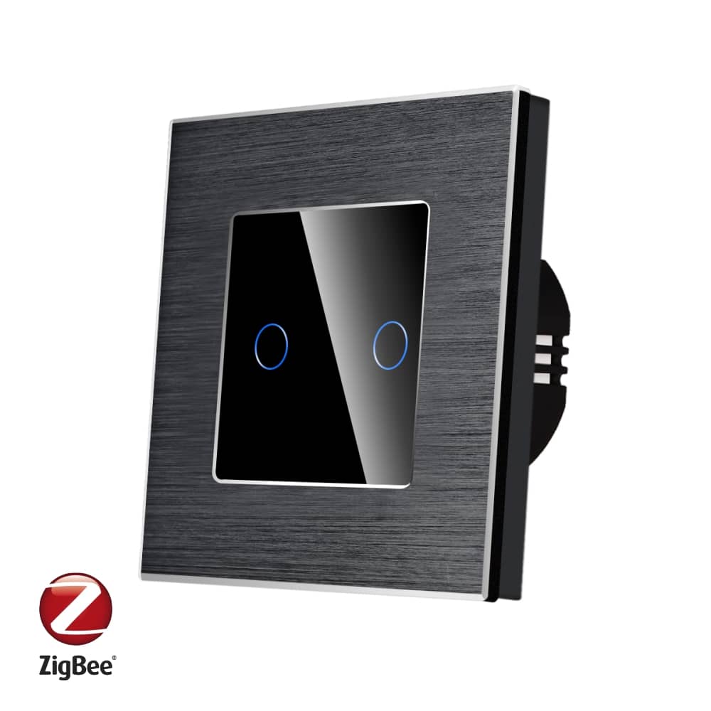 Intrerupator Dublu cu Touch din Sticla si Rama de Aluminiu LUXION, protocol ZigBee