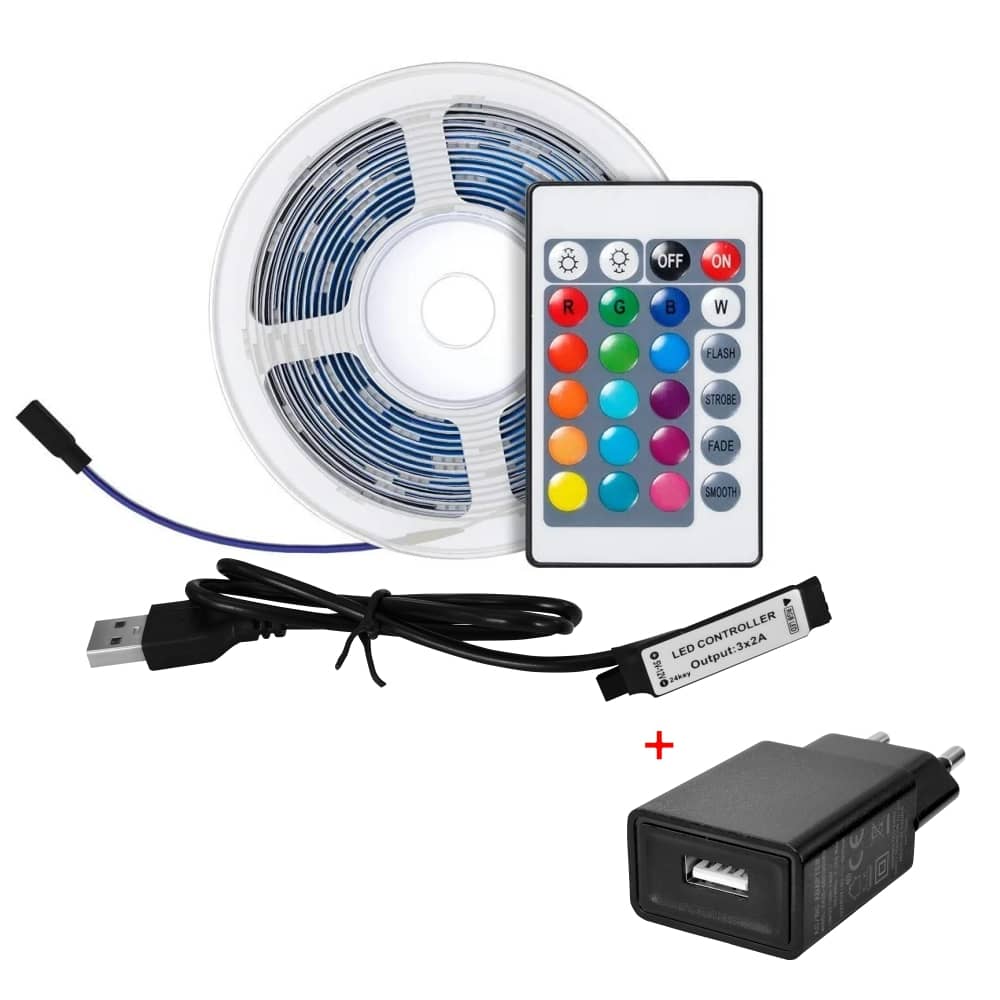 Pachet banda LED BroadLink + Adaptor, Lungime 3m, Aplicatie, Control vocal, Telecomanda — imaginea 1