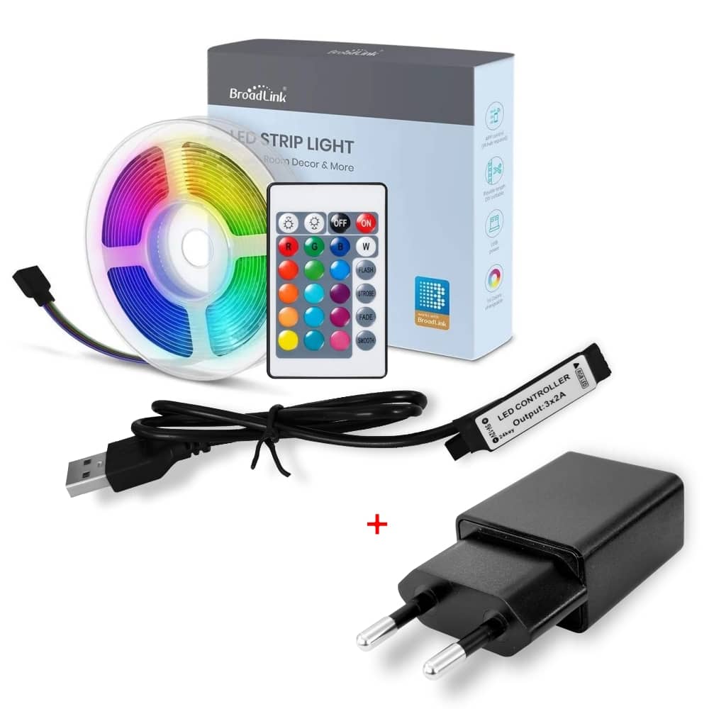 Pachet banda LED BroadLink + Adaptor, Lungime 3m, Aplicatie, Control vocal, Telecomanda — imaginea 2