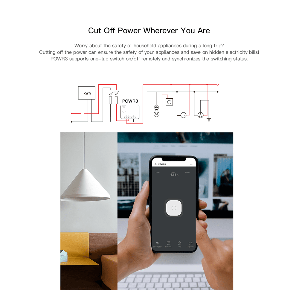 Releu Wi-Fi Sonoff Pow R3, Monitorizare consum electric, Control aplicatie & vocal — imaginea 6