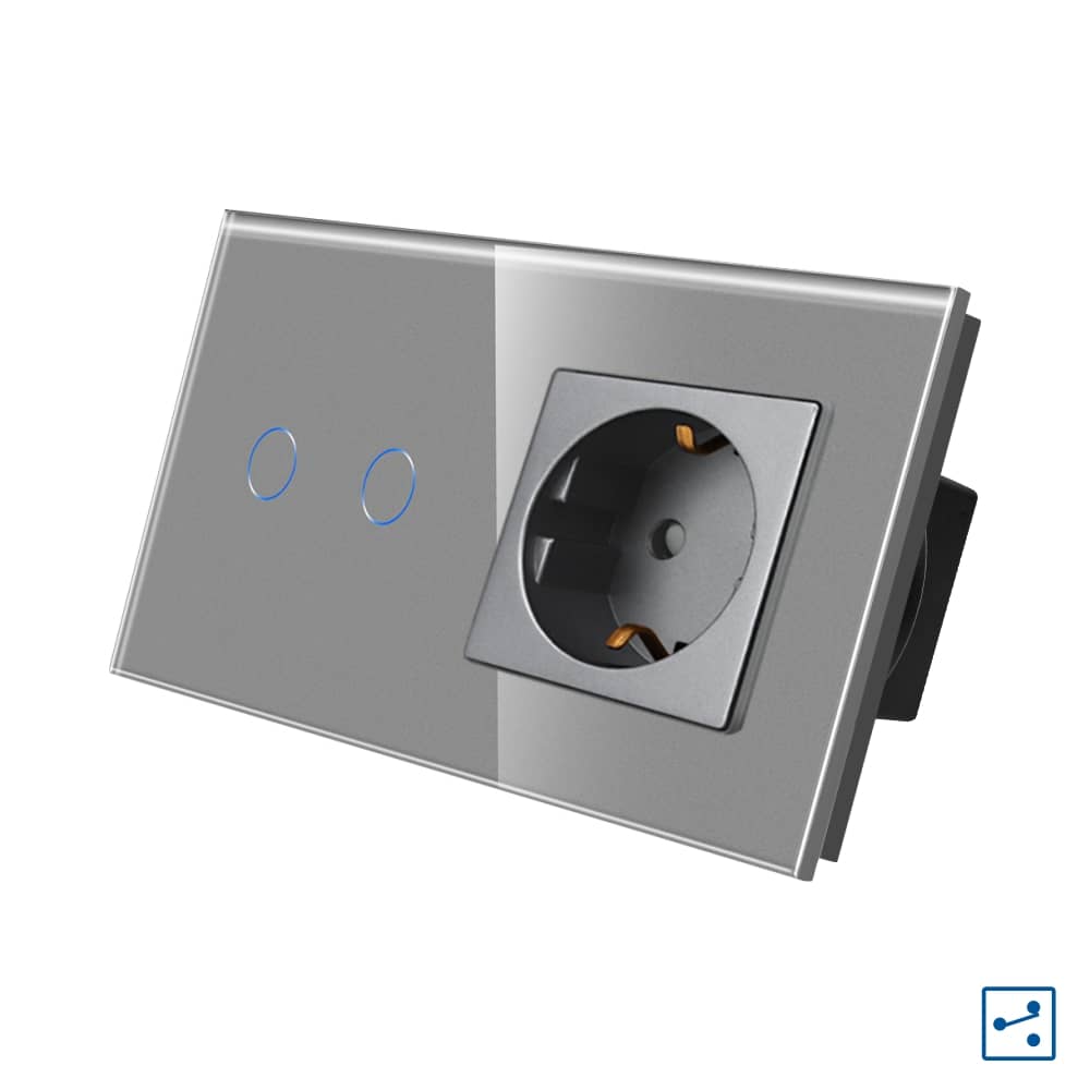 Intrerupator Dublu Cap Scara / Cruce + Priza cu Rama din Sticla LUXION, Serie A