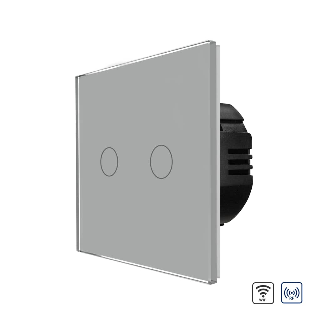 Intrerupator Dublu Wi-Fi + RF433 cu Touch din Sticla LUXION