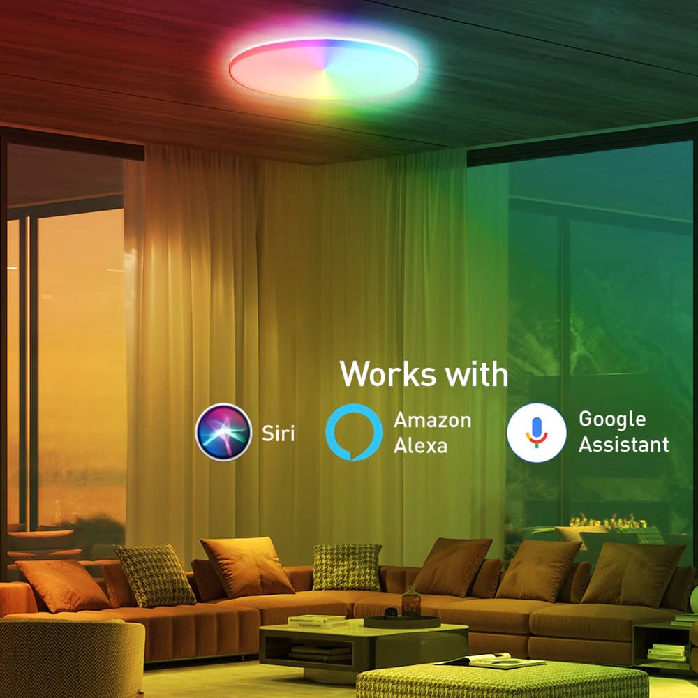 Plafoniera inteligenta LED RGB Tellur, Control vocal, 24W, Wi-Fi, Forma rotunda, 33 cm — imaginea 4