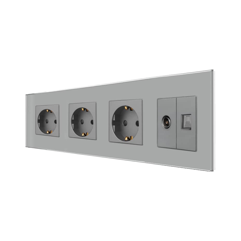 Priza Tripla Schuko + TV + Internet cu Rama Din Sticla LUXION — imaginea 1