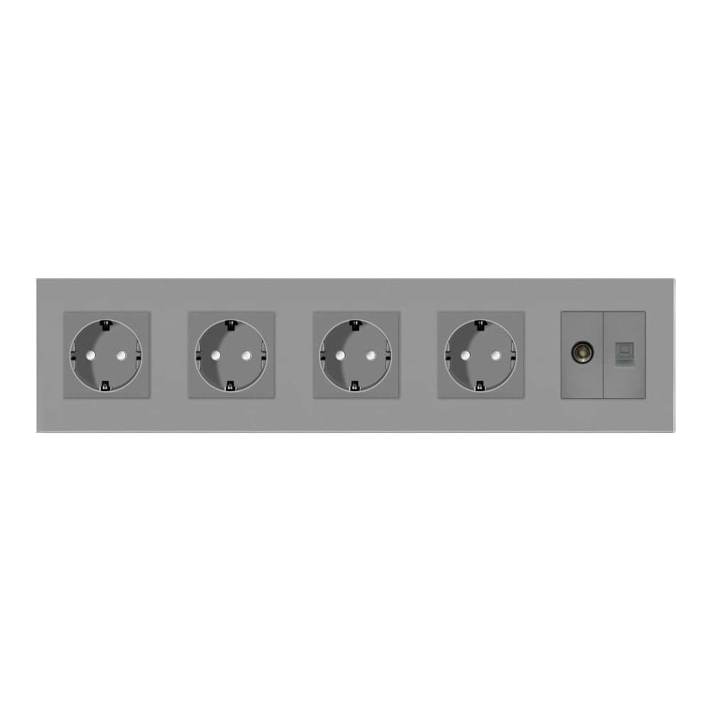 Priza Cvadrupla Schuko + TV + Internet cu Rama Din Sticla LUXION — imaginea 2