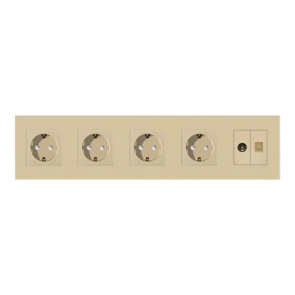 Priza Cvadrupla Schuko + TV + Internet cu Rama Din Sticla LUXION — imaginea 2