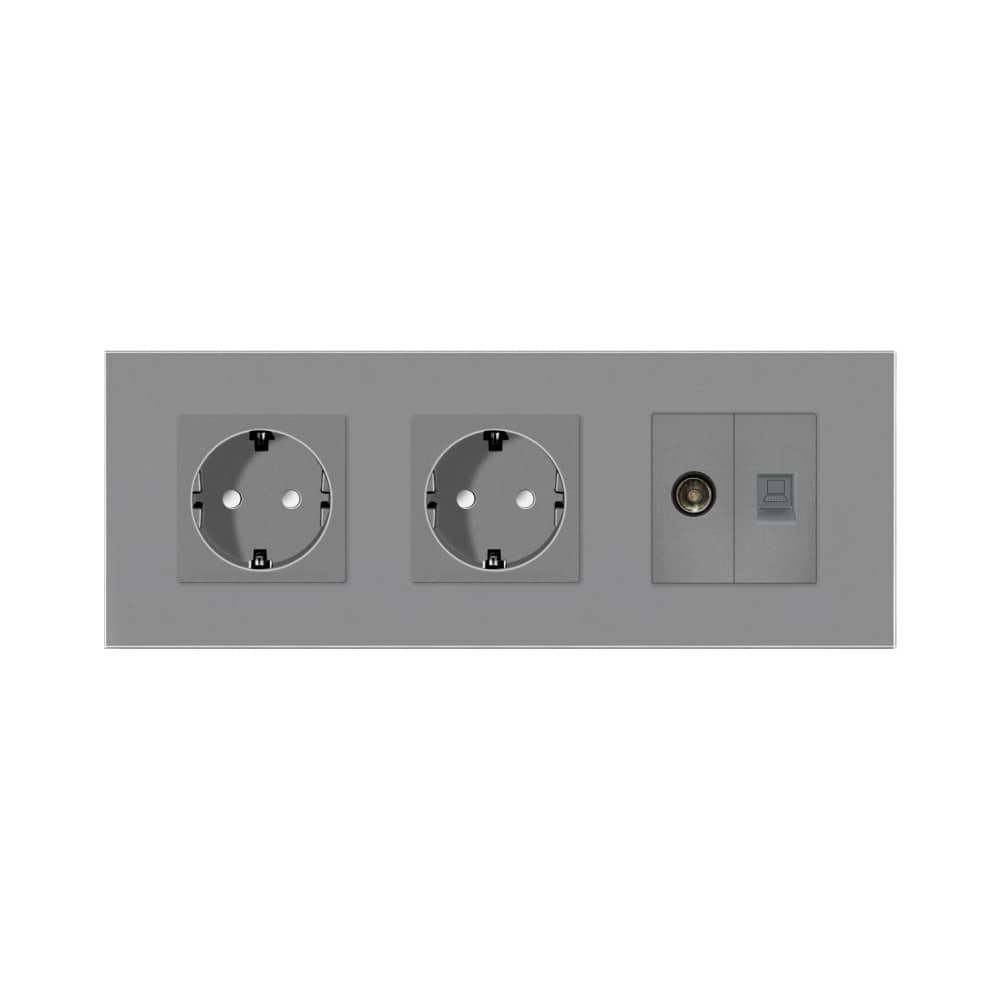 Priza Dubla Schuko + TV + Internet cu Rama Din Sticla LUXION — imaginea 2
