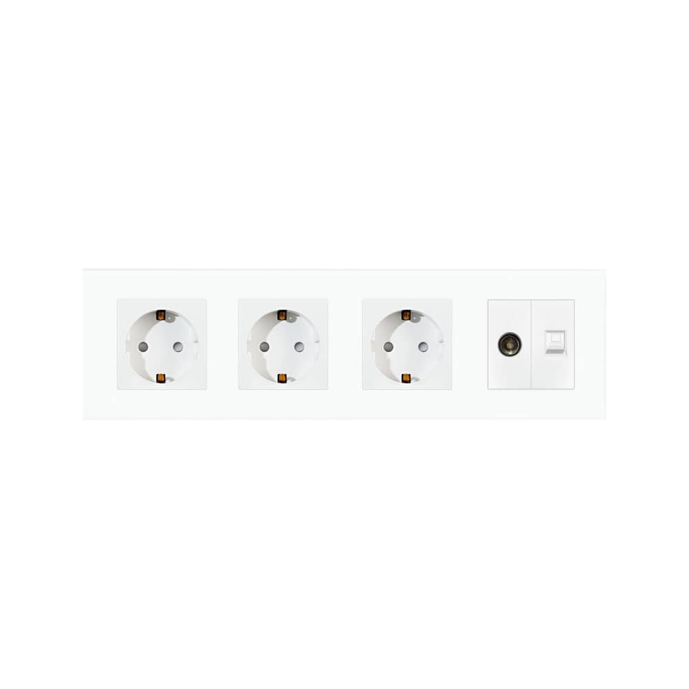 Priza Tripla Schuko + TV + Internet cu Rama Din Sticla LUXION — imaginea 2