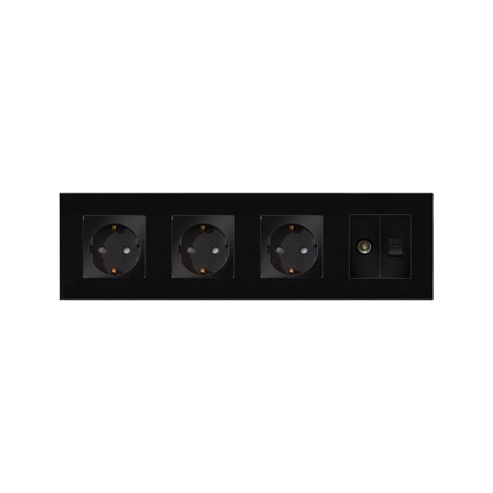 Priza Tripla Schuko + TV + Internet cu Rama Din Sticla LUXION — imaginea 2
