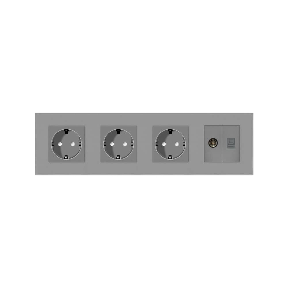 Priza Tripla Schuko + TV + Internet cu Rama Din Sticla LUXION — imaginea 2