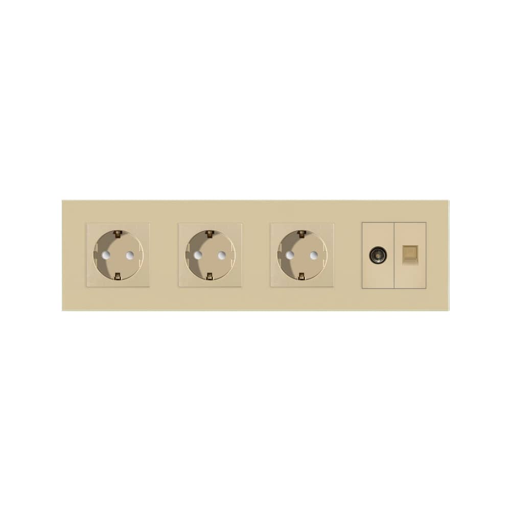 Priza Tripla Schuko + TV + Internet cu Rama Din Sticla LUXION — imaginea 2