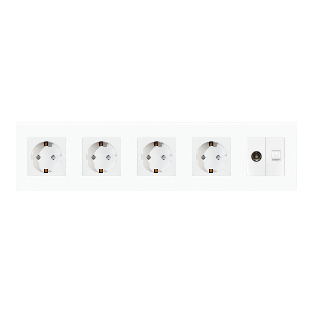 Priza Cvadrupla Schuko + TV + Internet cu Rama Din Sticla LUXION — imaginea 2