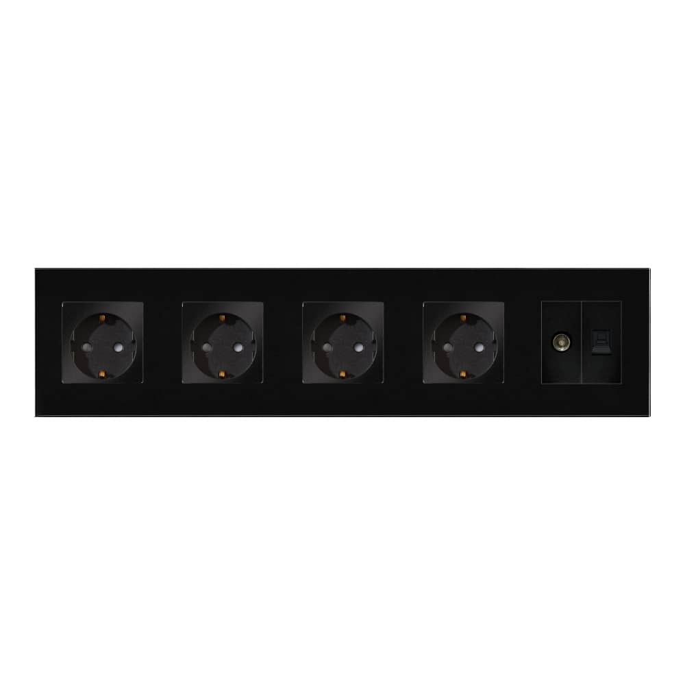 Priza Cvadrupla Schuko + TV + Internet cu Rama Din Sticla LUXION — imaginea 2