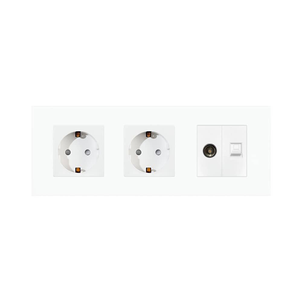 Priza Dubla Schuko + TV + Internet cu Rama Din Sticla LUXION — imaginea 2