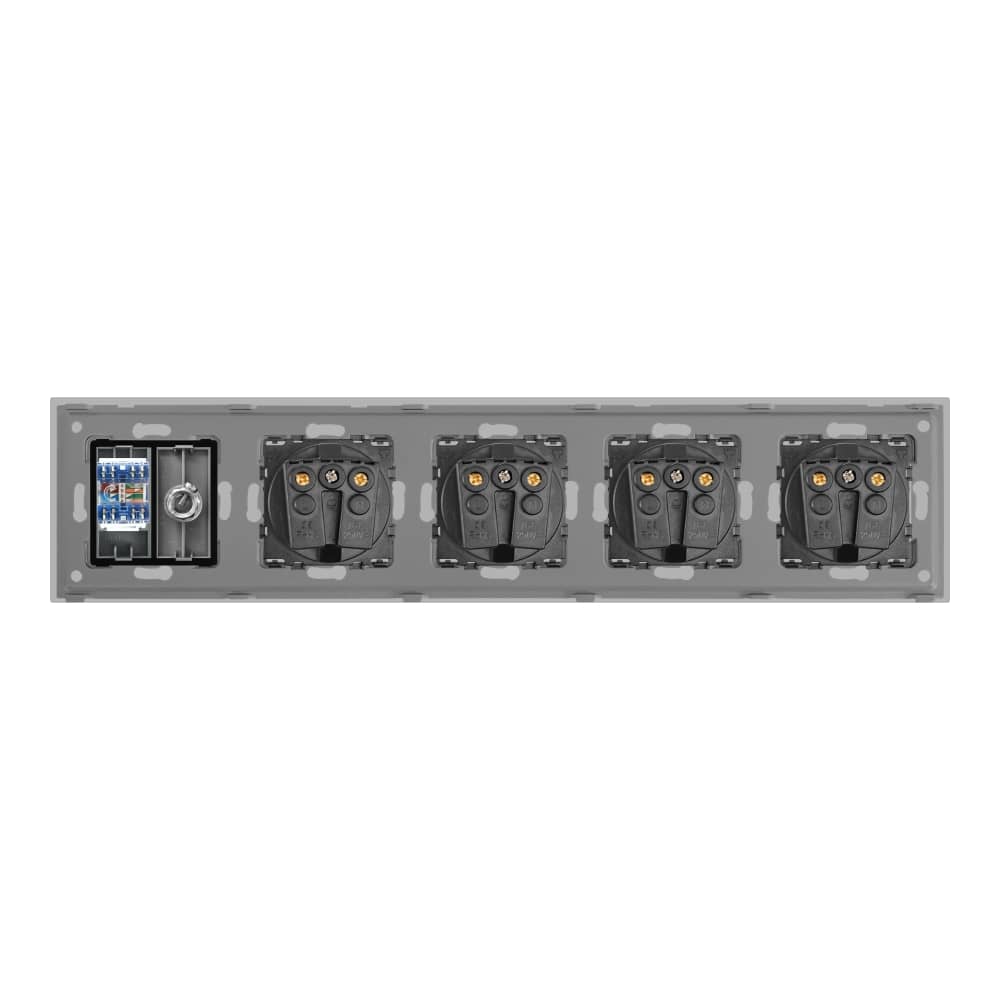 Priza Cvadrupla Schuko + TV + Internet cu Rama Din Sticla LUXION — imaginea 4