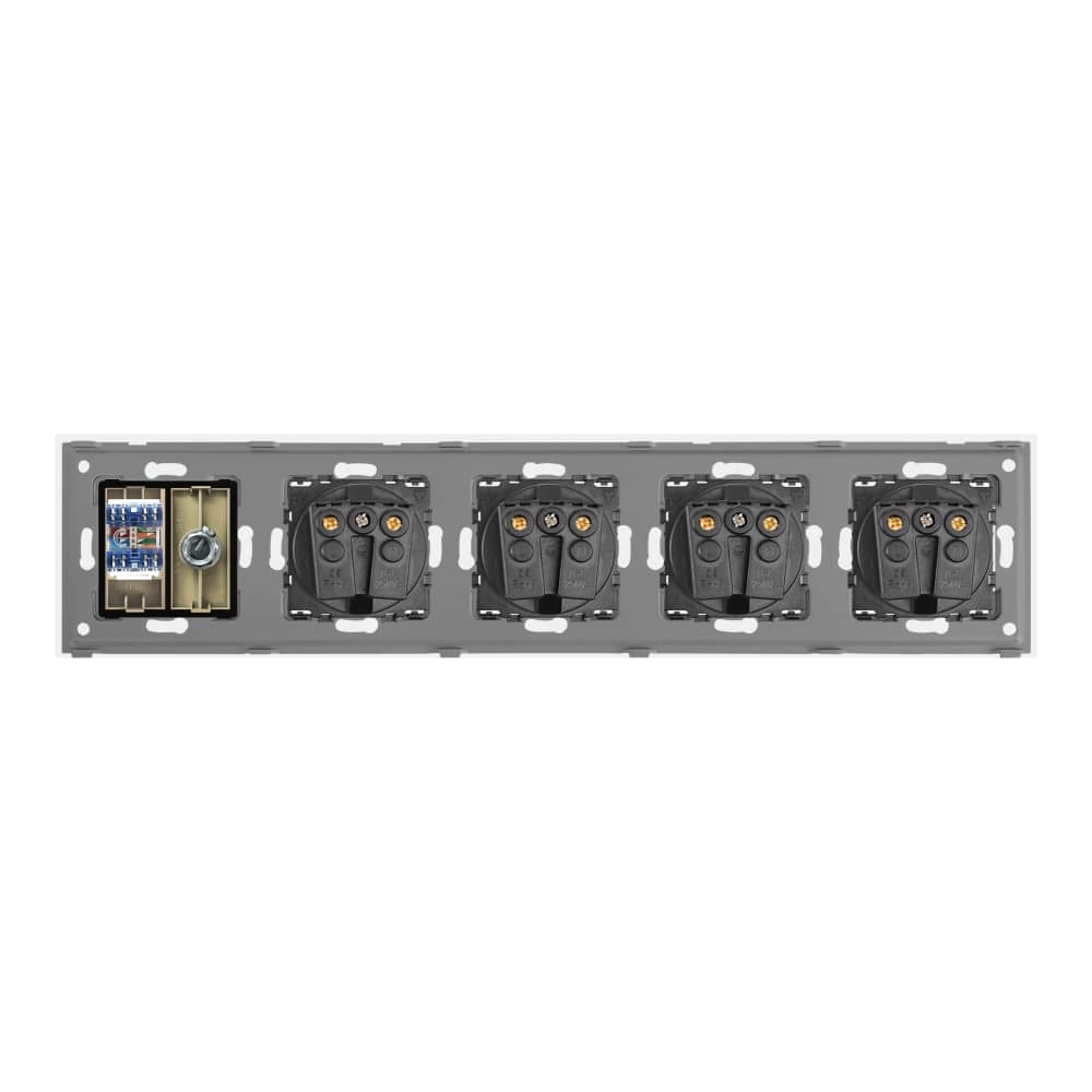 Priza Cvadrupla Schuko + TV + Internet cu Rama Din Sticla LUXION — imaginea 4