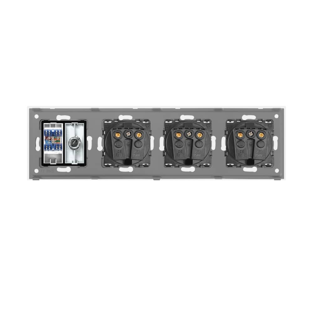 Priza Tripla Schuko + TV + Internet cu Rama Din Sticla LUXION — imaginea 4