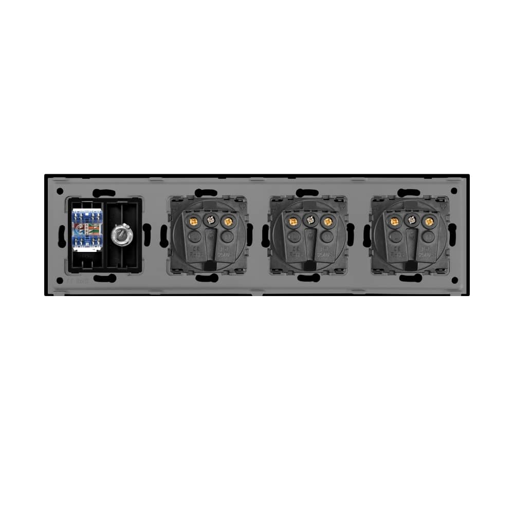 Priza Tripla Schuko + TV + Internet cu Rama Din Sticla LUXION — imaginea 4