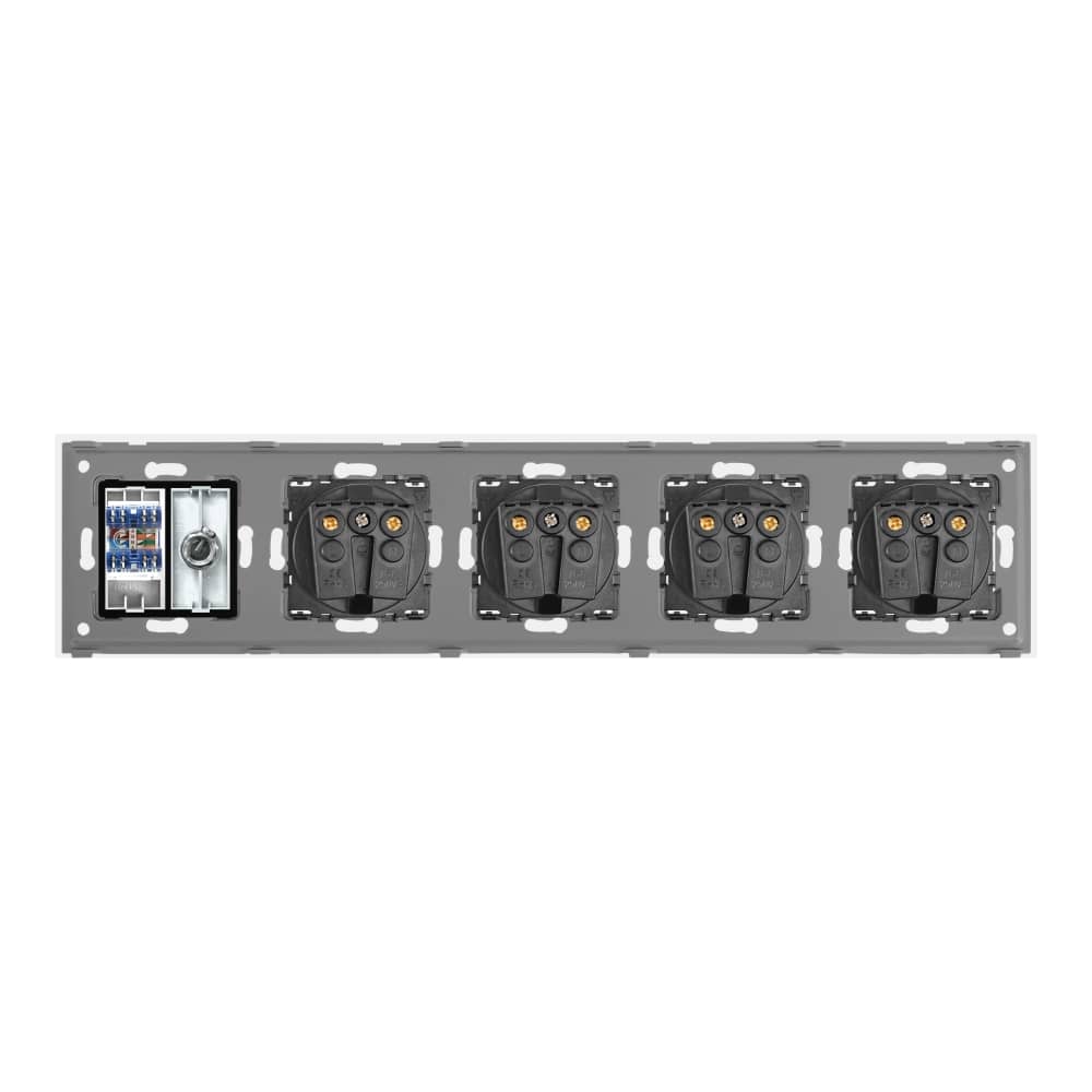 Priza Cvadrupla Schuko + TV + Internet cu Rama Din Sticla LUXION — imaginea 4