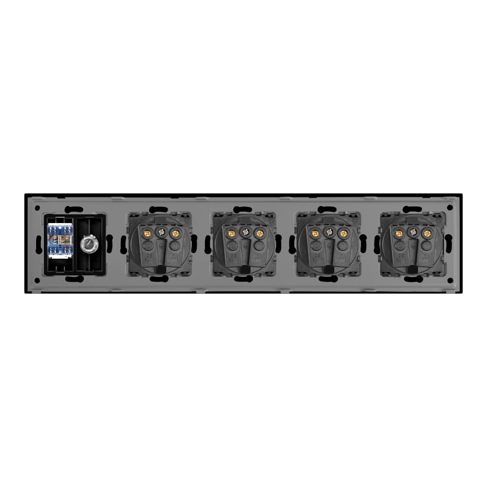 Priza Cvadrupla Schuko + TV + Internet cu Rama Din Sticla LUXION — imaginea 4