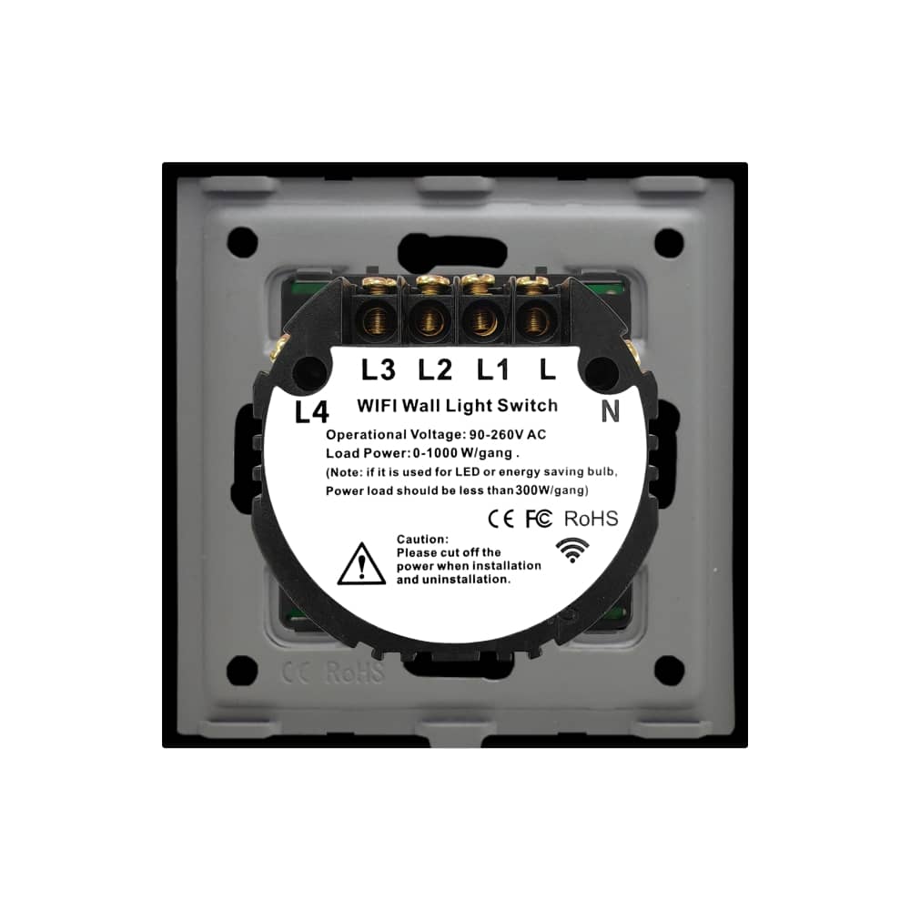 Intrerupator Cvadruplu Wi-Fi + RF433 cu Touch din Sticla LUXION — imaginea 4