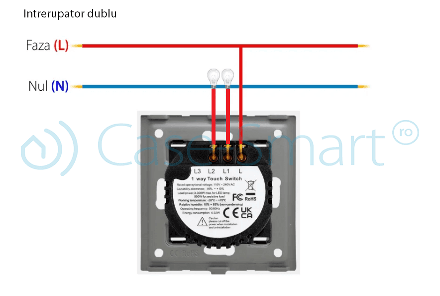 Schemă electrică: Întrerupător dublu cu touch
