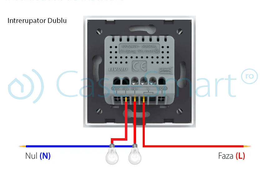 Schemă electrică: Întrerupător dublu cu touch