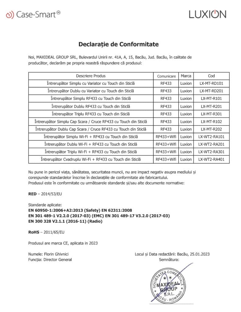 Declarație de conformitate: RF (RO)