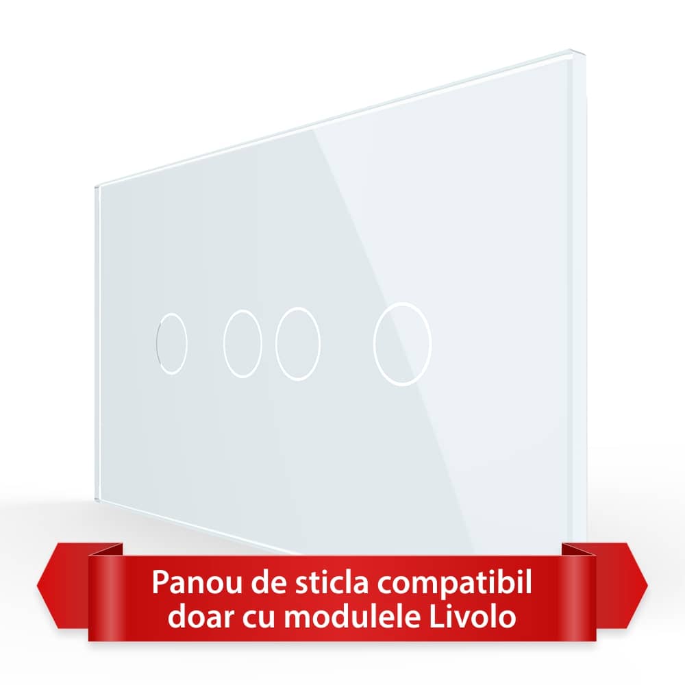 Panou Intrerupator Dublu + Dublu cu Touch LIVOLO din Sticla, Standard Italian - 4M — imaginea 1