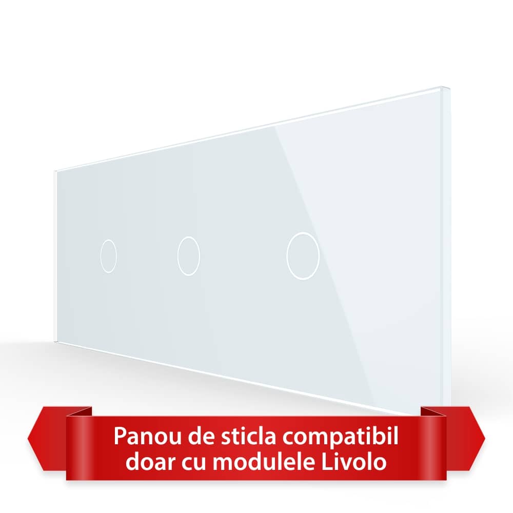 Panou Intrerupator Simplu + Simplu + Simplu cu Touch LIVOLO din Sticla, Standard Italian - 6/7M — imaginea 1
