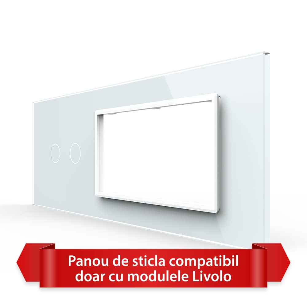 Panou Intrerupator Dublu cu 2 Prize LIVOLO din Sticla, Standard Italian - 6/7M — imaginea 1