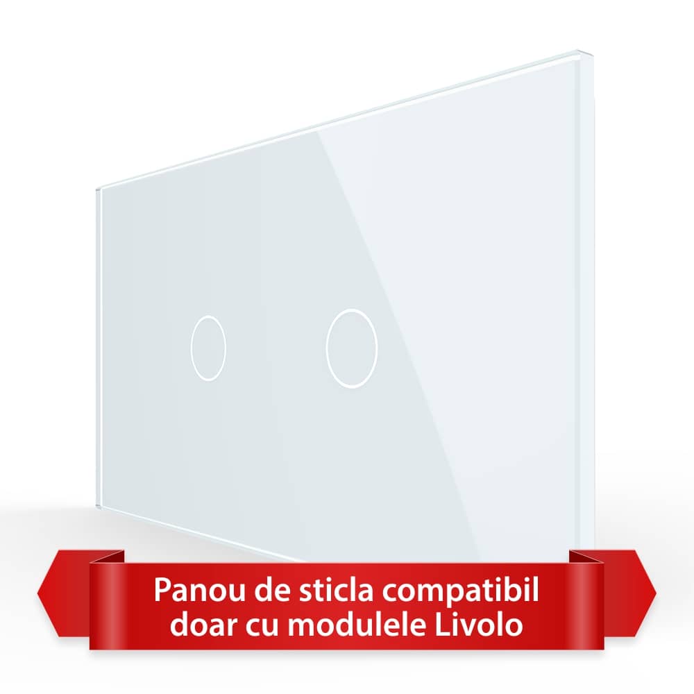 Panou Intrerupator Simplu + Simplu cu Touch LIVOLO din Sticla, Standard Italian - 4M — imaginea 1