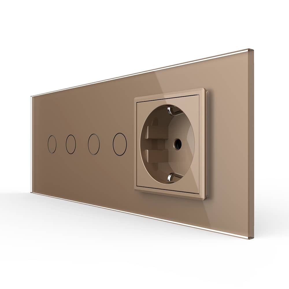 Intrerupator Dublu + Dublu + Priza LIVOLO cu Rama Din Sticla, Standard Italian, 6M