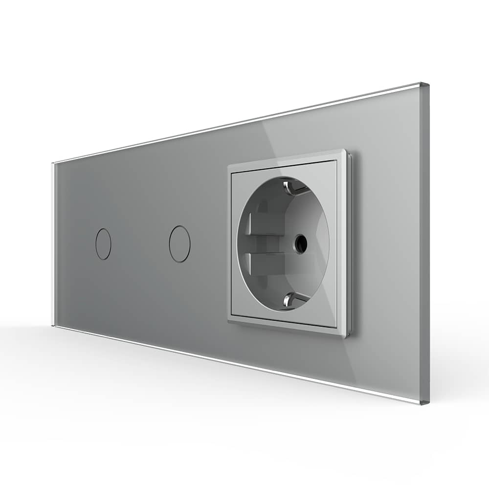 Intrerupator Simplu + Simplu + Priza LIVOLO cu Rama Din Sticla, Standard Italian, 6M