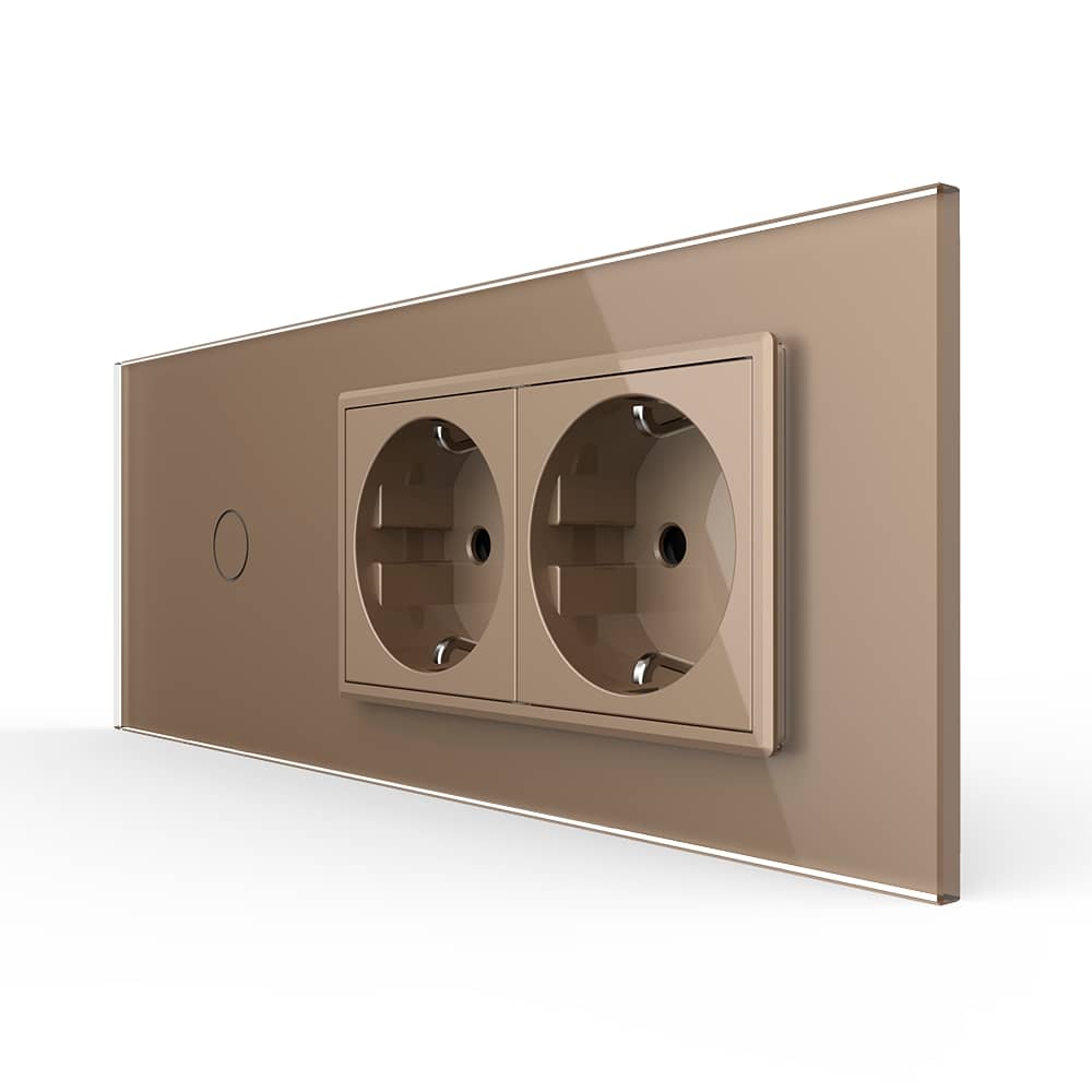 Intrerupator Simplu + 2 Prize LIVOLO cu Rama Din Sticla, Standard Italian, 6M